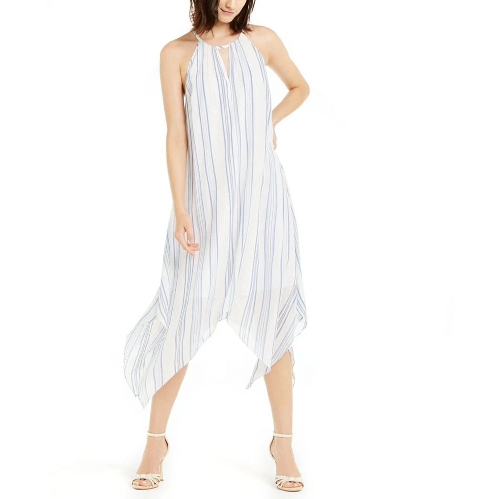 INC International Concepts White and Blue Striped Midi Dress